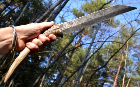 SCRAMASAX, HAND FORGED LONG KNIFE, ANTLER, SHARP REPLICA