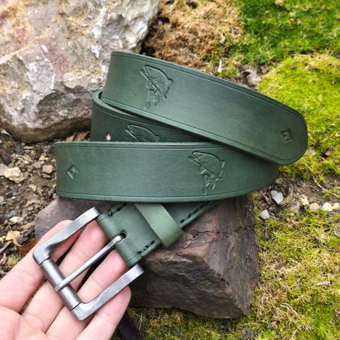 PIKE, LEATHER FISHING BELT, DECORATED