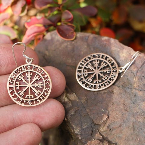 VEGVISIR, ICELANDIC RUNE EARRINGS, BRONZE