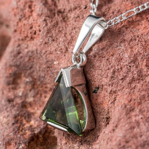 TARA, CZECH MOLDAVITE PENDANT, SILVER