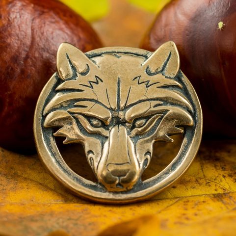WOLF, CONCHO POUR CUIR, BRONZE