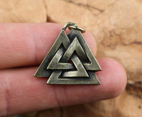 VALKNUT, VIKING PENDANT, ZINC, ANT. BRASS