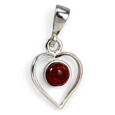 HEART, SILVER PENDANT, AMBER, AG 925