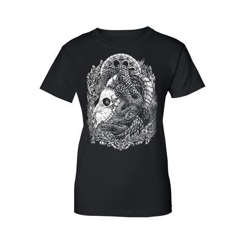 RAM SKULL, LADIES' T-SHIRT, BLACK AND WHITE
