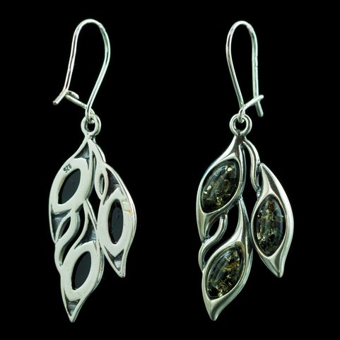 KUPALA, BOUCLES D'OREILLES EN AMBRE, VERT, ARGENT