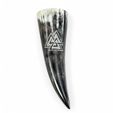 VALKNUT, CARVED DRINKING HORN