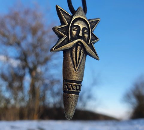 PERUN SLAVIC GOD, PENDANT, ZINC, ANT. BRASS