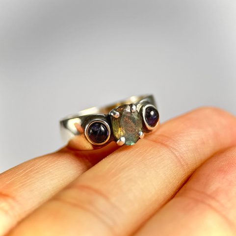 CITTADELLA, SILVER RING - LABRADORITE AND IOLITE, AG 925/1000