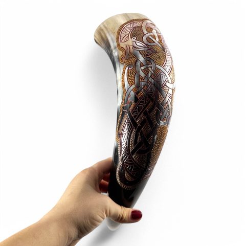 CELTIC DRAGON, DECORATED VIKING HORN