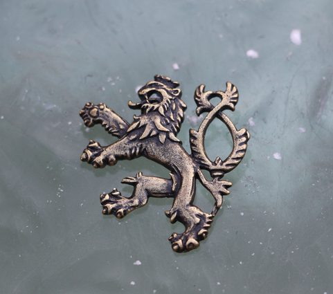 HERALDIC TWO-TAILED LION, PENDANT, BRASS PLATED