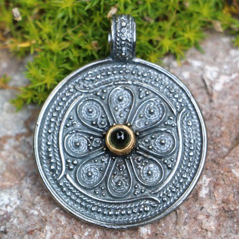 VESNA, PAGAN SILVER PENDANT WITH MOLDAVITE