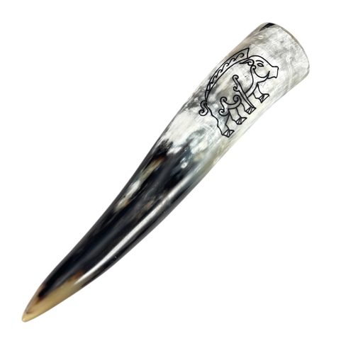 CELTIC BOAR, CARVED DRINKING HORN