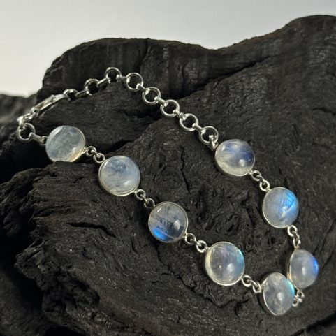 RAINBOW MOONSTONE, SILVER BRACELET AG 925/1000