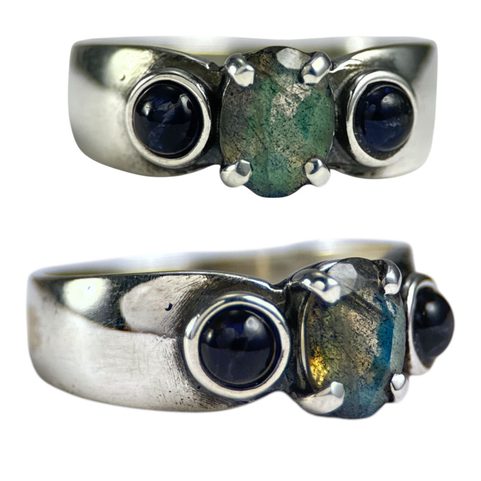 CITTADELLA, SILVER RING - LABRADORITE AND IOLITE, AG 925/1000