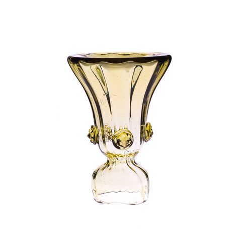 CANDLESTICK, GREEN GLASS