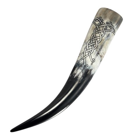 KRÄHE, TRINKHORN MIT WIKINGERGRAVUR