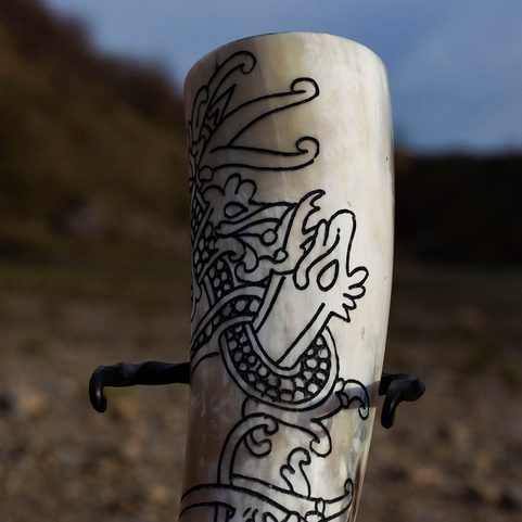 FÁFNIR - DRAGON, CARVED DRINKING HORN