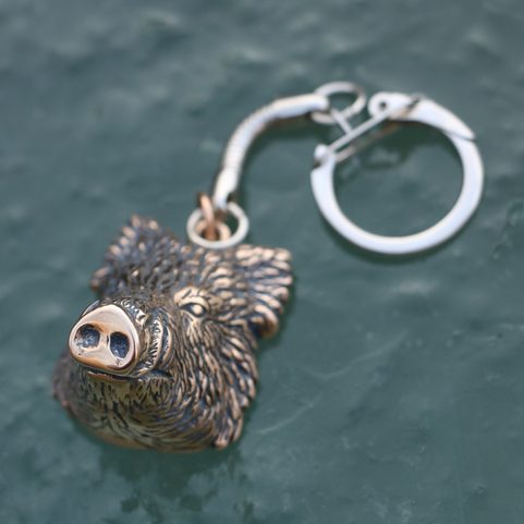 WILD BOAR - BOAR, MASSIVE BOAR'S HEAD BRONZE, KEY RING