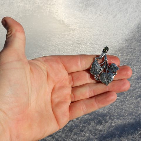 FEUILLES DE LIME - PENDENTIF, ARGENT, MOLDAVITE