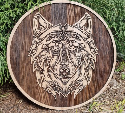 WOLF WALL DECORATION 45CM OAK
