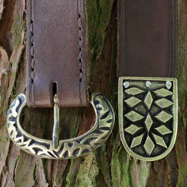 Ceinture Gothique Médiévale En Cuir Marron Avec Boucle Lys En Laiton Ancien - Neuf