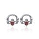 Silver Claddagh Earrings with garnet