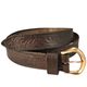 Oak, leather belt with oak decoration, brown, bronze