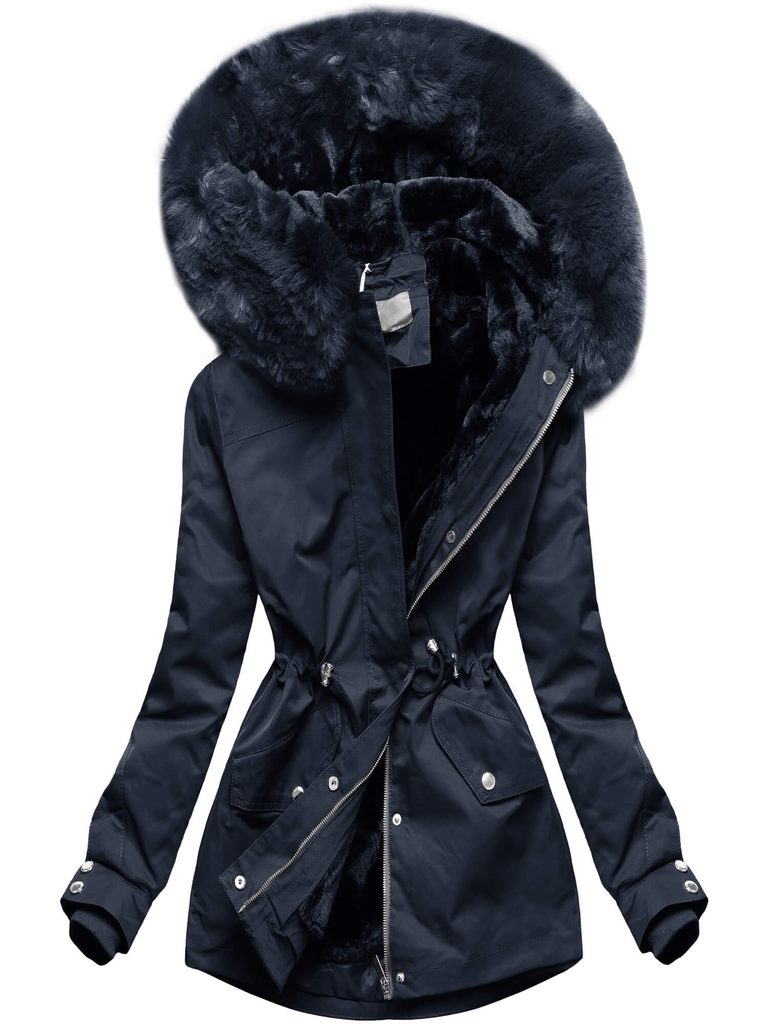 Dámska zimná bunda s kožušinou tmavomodrá | Zimné bundy | Trendova.sk