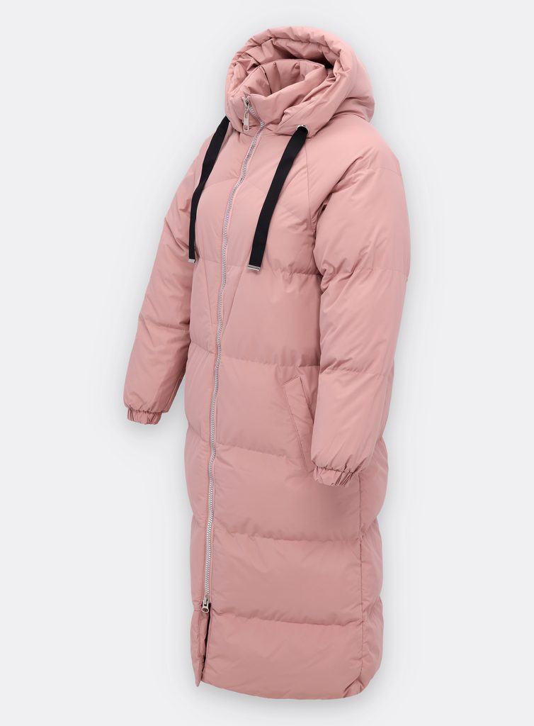 Dámska dlhá zimná bunda s kapucňou púdrová | Zimné bundy | Trendova.sk