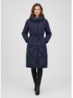 Dámská dlouhá prošívaná bunda s kapucí tmavě modrá