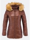 Dámská lesklá prošívaná bunda hnědá