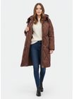 Dámská dlouhá prošívaná bunda s kapucí hnědá