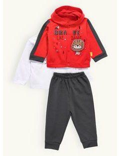 Kojenecká tepláková souprava STATEČNÝ LEV červeno-grafitová