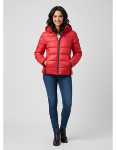Dámska prešívaná bunda s kapucňou červená