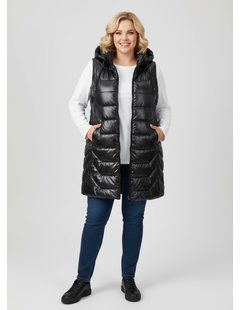 Dámska prešívaná vesta s kapucňou čierna