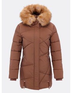 Dámska prešívaná zimná bunda s kapucňou hnedá