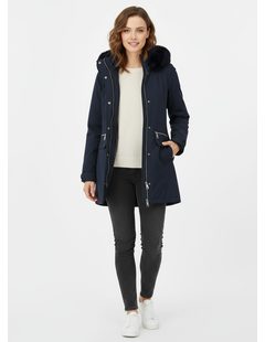 Dámska zimná bunda s kapucňou tmavomodrá