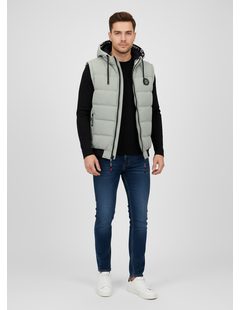 Pánská prošívaná vesta s kapucí světle zelená