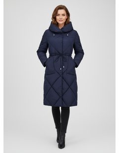 Dámska dlhá prešívaná bunda s kapucňou tmavomodrá