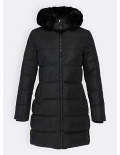 Dámska prešívaná zimná bunda s kapucňou čierna