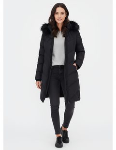 Dámska prešívaná bunda s kožušinou čierna