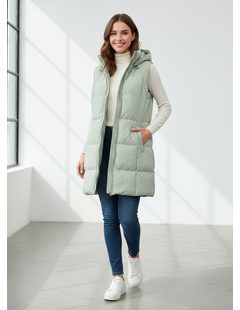 Dámská prošívaná vesta s kapucí mentolová