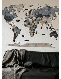 Drevená 3D mapa sveta s efektom kameňa