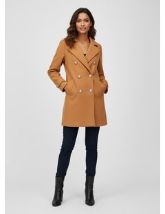 Dámsky kabát so zlatými gombíkmi svetlohnedý