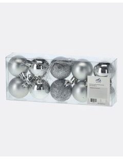 Sada stříbrných vánočních koulí v krabici