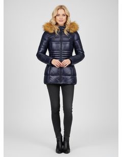 Dámska lesklá prešívaná bunda tmavomodrá