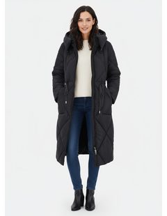 Dámská dlouhá prošívaná bunda s kapucí černá