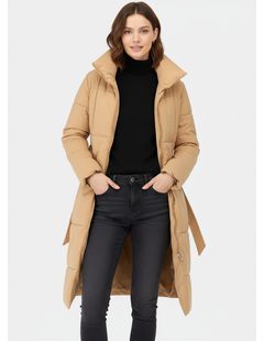 Dámska zimná bunda s opaskom svetlohnedá