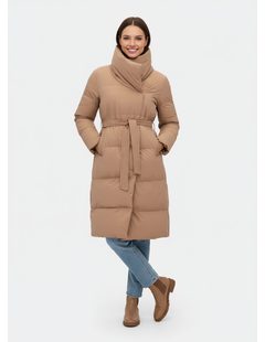 Dámská zimní bunda s páskem camel