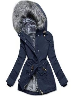 Zimní bunda s plyšem a kožešinou tmavě modrá